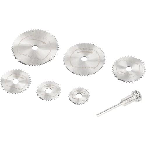 7 PCS Saw Blade Set for Power Rotary High Speed Steel Saw Disc Cutting Wheel Circular Saw Blades & Mandrel with 1/8-inch Shank