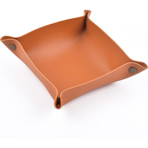 Desktop Storage Tray Leather Key Plate Home Decoration Dice Tray key Wallet Coins PU leather folding Storage Box Wholesale