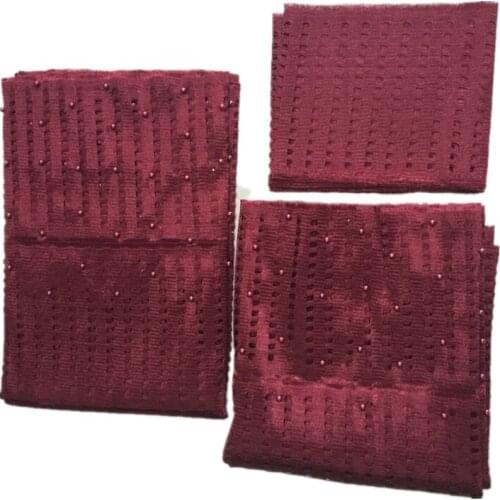 Newest African Aso-Oke Headtie Wine color African Aso Oke Headtie Wrap With Beads For Lady Party And Wedding 30