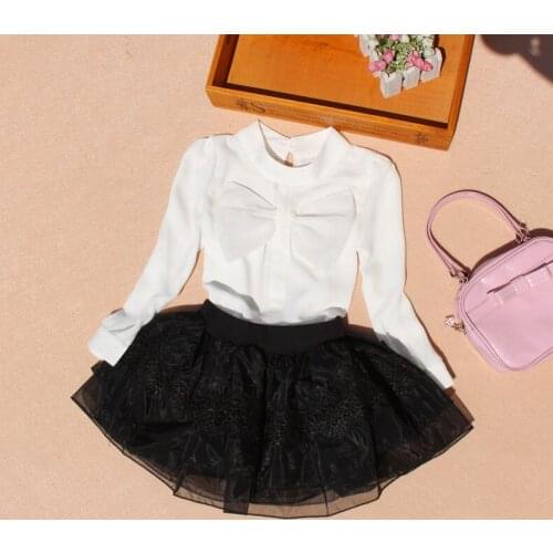 New 2019 Autumn Kids Girls Clothes White Chiffon Child Shirt Cute Bow Long Sleeve School Girl Blouse Children CLothing Age 1-15Y