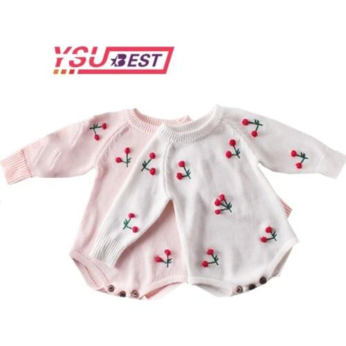 New Baby Girl Romper Autumn Newborn Baby Romper Long Sleeve Knitted Baby Clothes Cotton Cherry Infant Baby Jumpsuit Girl Clothes