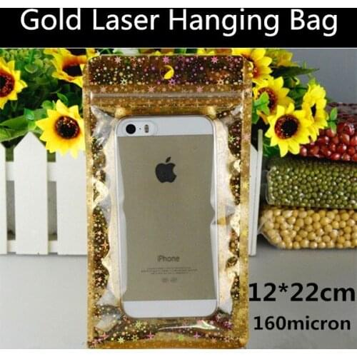 Wholesale 50pcs 12x22cm 160micron Laminated Laser Gold Gift Bag Grocery/Cute Toys/Keychain Hanging Bag
