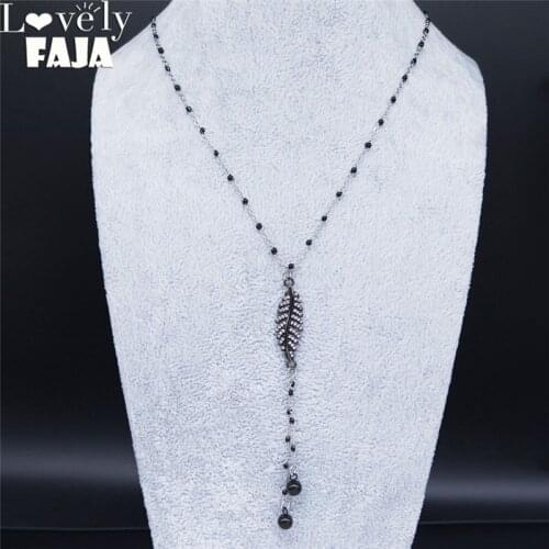 2021 Zircon Copper Stainless Steel Leaf Necklace for Women Black Color Tassel Necklaces & Pendants Jewelry cadenas mujer NC30S02
