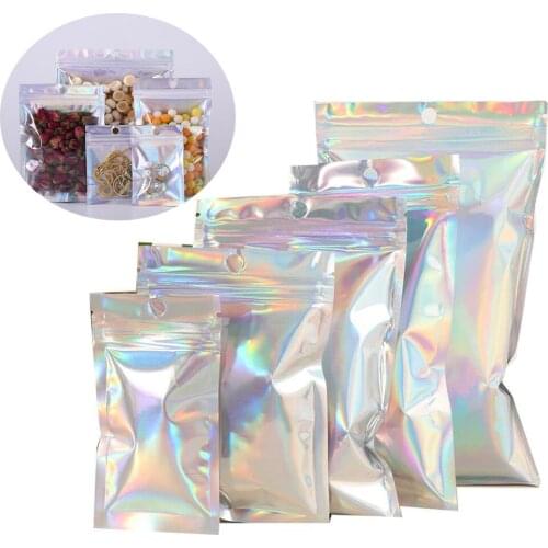 20Pcs Zip Self-seal Plastic Bag Aluminum Foil Hologram Food Pouch Waterproof Reusable Zipper Reclosable Storage Pack