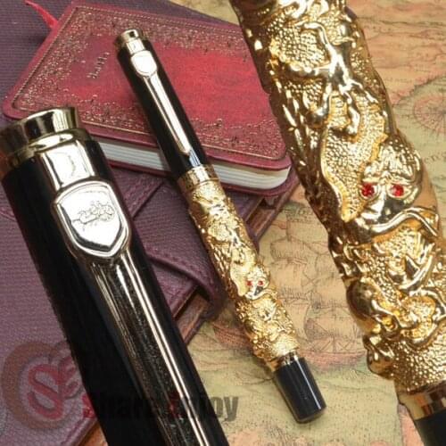 FOUNTAIN PEN FINE NIB JINHAO AUSPICIOUS DRAGON GOLDEN AND BLACK DRAGON EMBOSS OFFICE BUSINESS BEST GIFT