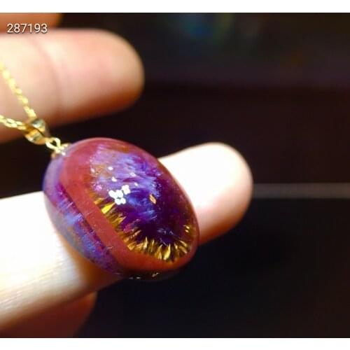 Genuine Natural Purple Cacoxenite Auralite 23 Rectangle Pendant 42x24x10.2mm Women Men Rutilated Quartz Necklace AAAAA