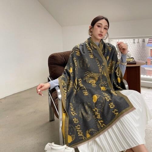 Luxury brand Winter Scarf Women Soft Cashmere Warm Pashmina Dodo Fish Print Scarves Wrap Thick Long Shawl Bufanda Stoles Hijabs