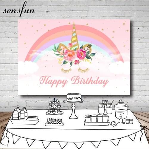 Sensfun Pink Theme Rainbow Flower Unicorn Backdrop Girls Newborn Baby Shower Birthday Party Photography Backgrounds 7x5ft Vinyl
