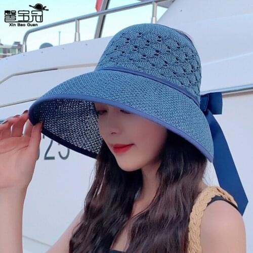 Summer Folding Hat Ladies Empty Top Straw Hat Bow Knot Large Eaves Hat Outdoor Sun Protection Hat Straw Sun Hat