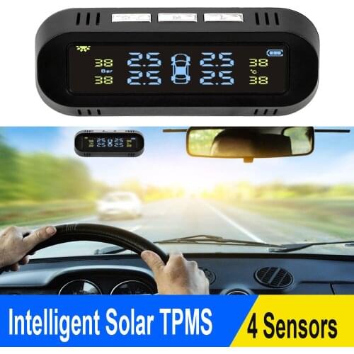 Intelligent Solar TPMS With 4 Sensors Digital Display Car Tire Pressure Alarm Monitor System Car Electrics Temperature Warning