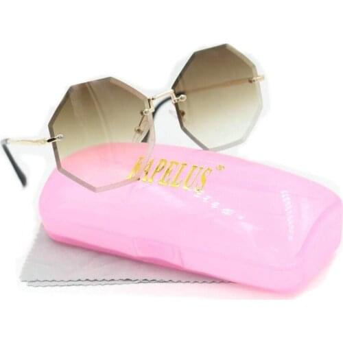 KAPELUS New Women Unique Octagon Sunglasses Fashion Rimless UV400 Male Sun glasses Mirror Female Driving Glasses Box
