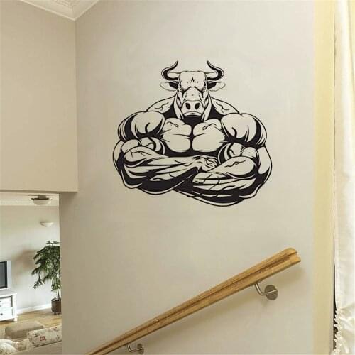 Gym Bull Barbell Wall Sticker Fitness Wall Decal Home Decor Removable DIY Plane Wallpaper Vinyl Mural DW3996