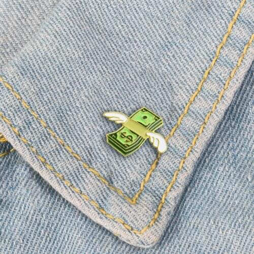 Dollar banknotes with angel wings styling personality fashion brooch for white-collar financial staff clothes jewelry gift