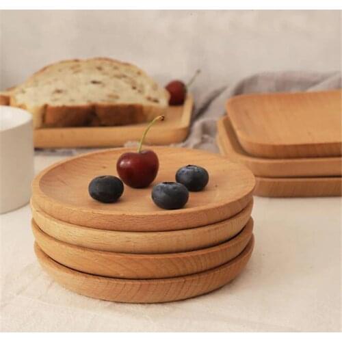 Vintage Wood Round Square Saucer Tray Dishes Cake Plate Home Serving Dessert Wooden Dinnerware Eco Firendly