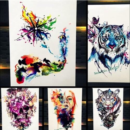 Water Color Captain Compass Temporary Tattoo Stickers For Women Body Arm Art Flash Tattoo Decals, Men Waterproof Fake Tatoo Bird