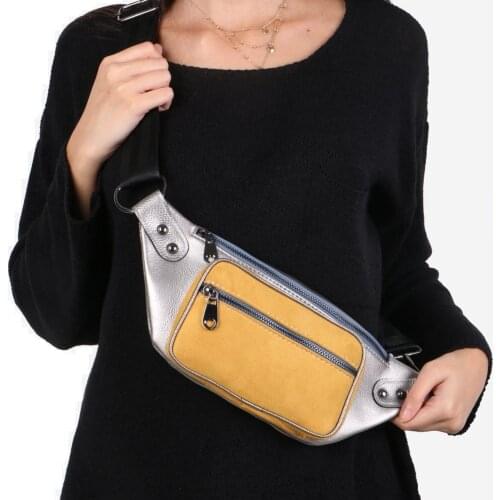 Tonar Gray And Mustard Suede Zipper Pockets Women 'S Waist Bag Daily Useful New Season
