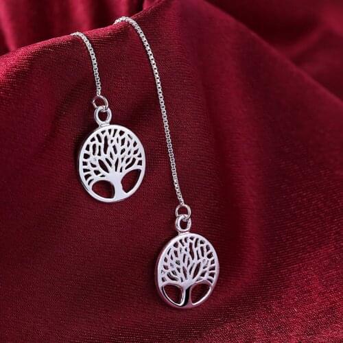 New 925 Sterling Silver Exquisite Round tree long Earrings for Women fashion party wedding Jewelry Christmas Gifts charms