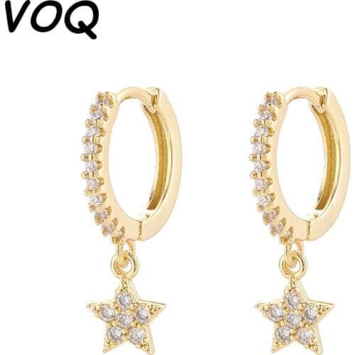 VOQ 925 Sterling Silver Shiny Inlaid Micro Cubic Zircon Star Hoop Earrings Ear Jewelry For Women Party Gifts