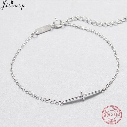 Jisensp Fashion Women Bracelet 925 Sterling Silver Faith Christian Cross Bracelet Bangle Personalized Couple Bracelet Accessorie