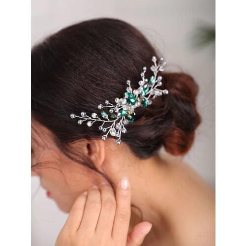2020 Fashion Bridal Hair comb and Wrist Band bracelets Green Headpiece wrist jewelry for women Headwear Wedding Hair Accessories