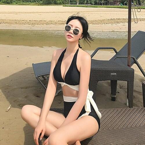 Womens Bikini Set Two Pieces High Waist Swimsuitss Retro Halter Sexybandage Backless Swimwear Slimming Beach Bathing Suits