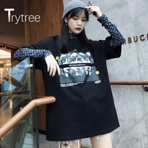 Trytree 2020 Spring Women two piece set Casual Turtleneck Slim fit Letter Tops + T-shirt Loose Fashion Vintage Set 2 Piece Set