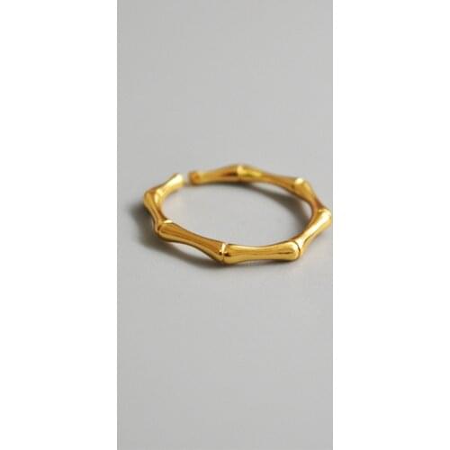 SRCOI Exquisite Bamboo Burl Rings Copper Geometric Gold Color Thin Minimalist Rings Adjustable For Women Girls Jewelry Gifts