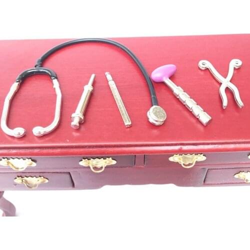 1/12 Dollhouse Miniature 5pcs Alloy Stethoscope Set Equipment Rooms House Decoration Accessory