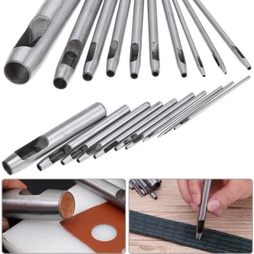 10pcs/set DIY Handmade Belt Punching Leather Hole Punch Hollow Drilling Tools Carbon Steel Leather Punching Tool 0.5mm -12mm