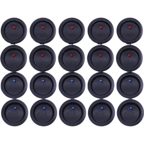 20 Pcs 12V 20A Amps On/Off/ 3 Position Terminal Round Rocker LED Toggle Switch Blue & Red