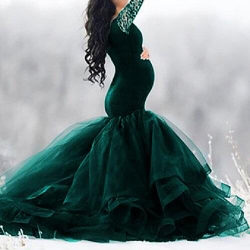 2021Maternity Dresses For Photo Shoot Fluttering Tail Dresses For New Year Shoulder Collar Sexy Clothes For Pregnant Women Dress