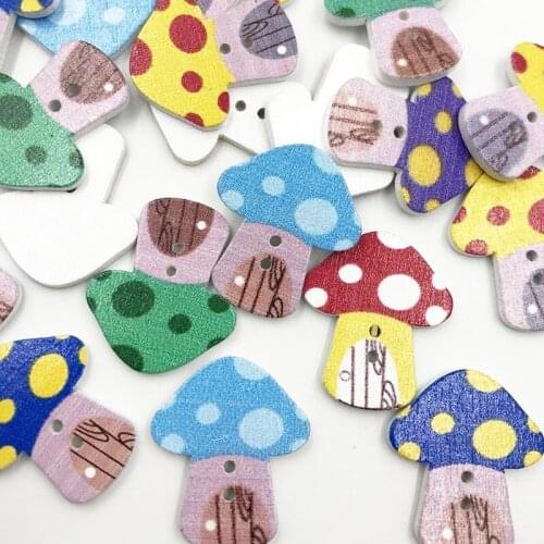 30pcs Mushroom Pattern Wooden Buttons Randomly Mixed Sewing Supplies /Decorative /Scrapbook Supplies WB749