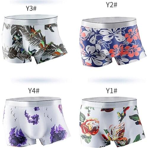 Mens Ice Silk Underwear Boxer Shorts Mid-Waist Breathable Printing Fashion Boxer Briefs Sexy Underwear