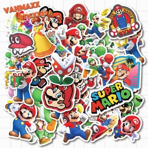 50 pcs Mario Jump Man Cartoon Vinyl Waterproof Stickers for Kids Teens Adults Luggage Laptop Bike Skateboard Supplies