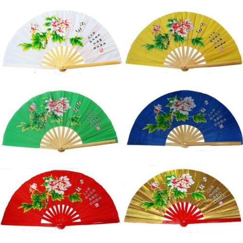 6pcs The Peony Butterfly Chinese Kung Fu Tai Chi Dancing Original Frame Bamboo Fan