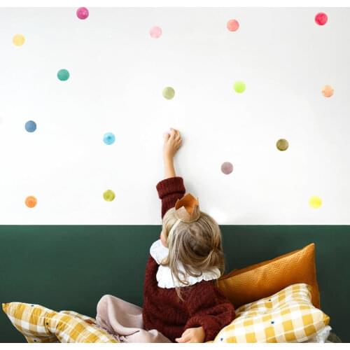 Watercolor Polk Dots Nursery Wall Art Decals Vinyl Wall Stickers PVC Wallpaper Mural For Kids Bedroom Removable Home Decor