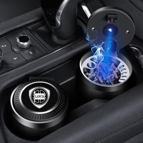 Car Ashtray LED Light Push Type For Lancia Y Delta Ypsilon Musa Phedra Thema Lybra Logo Smoking Cigarette Ashtray Holder Box