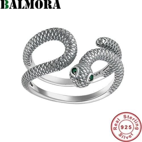BALMORA 100% 925 Sterling Silver Animal Snake Ring For Men Women Girl Vintage Punk Ring Stackable Statement Ring Jewelry Gift