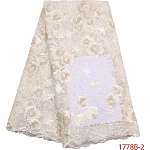 Off White African Lace Fabric tulle/Mesh/Net cloth/High Quality French Lace With Sequins Lace Fabric For Women Dress CXZ1778B-2