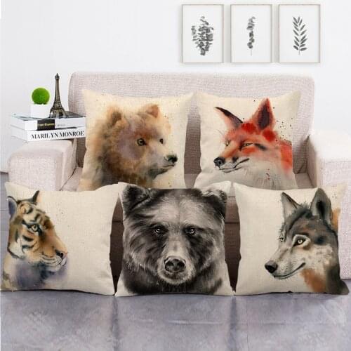 45cm*45cm wild animals face design cushion cover linen/cotton sofa and seat pillow cover decorative pillow case