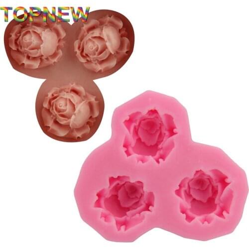 DIY 3D Silicone Cake Toppers Chocolate Mould Soap 3 Rose Flower Non-Stick Sugarcraft fondant Decorating tools Mold C1779