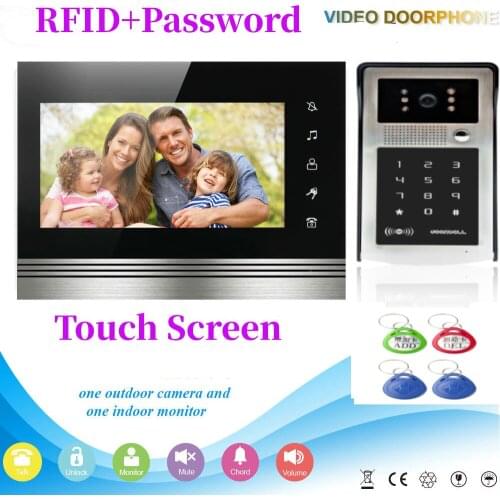 Home Security Video Intercom 7 Inch Touch Screen Video Door Phone Doorbell Fingerprint RFID Password Unlock Visual Intercom KIT