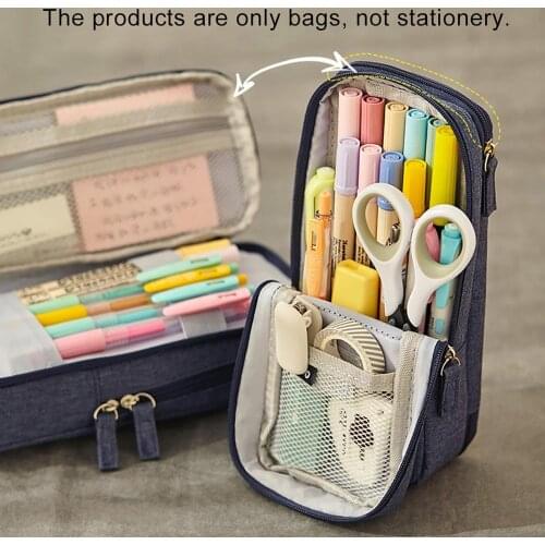 Double Layer Stand Pencil Stationery Case Large Capacity Make Up Bag Gift Supply