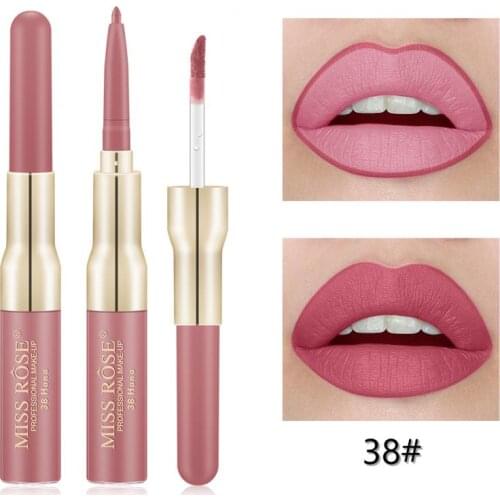 MISS ROSE 12 Colors Double Headed Lip Liner Lip Gloss 2 In 1 Lipstick Lips Makeup Cosmetics Easy To Wear Maquillage Femme TSLM1