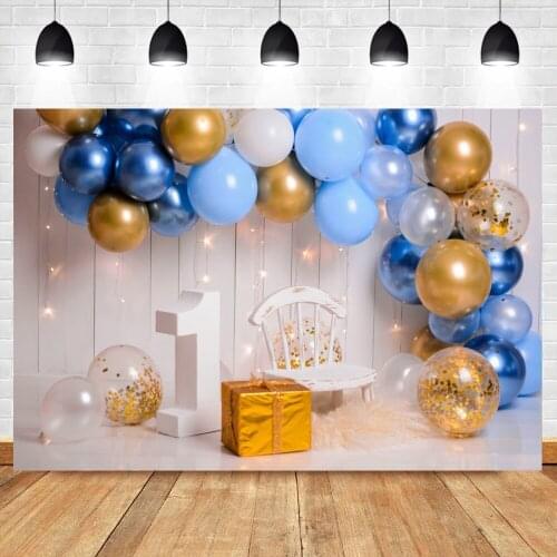 Photo Backdrops 1st Birthday Party Balloons Decor Gray Wood Wall Gift Child Baby Photocall Photographic Background Photo Studio