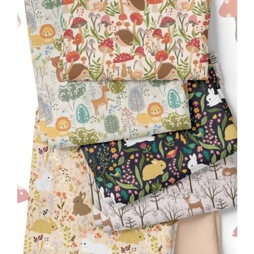 Cartoon Baby Jungle Animals Hedgehog Bunny Print Cotton Fabric Sewing Quilting Cloth Patchwork Needlework Handmade DIY Material