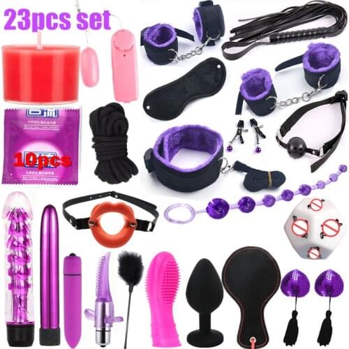 23pcs set Sex Toys For Women G Spot Dildo Vibrator Butt Anal Plug Penis Cover Slave Games Handcuffs for Sex Whip Bdsm Bondage Se