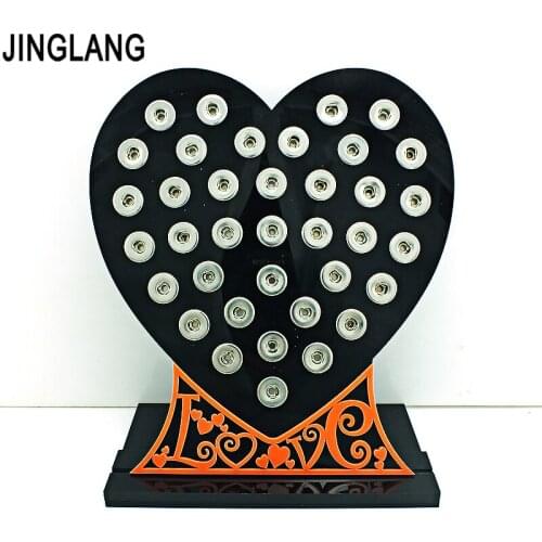 JINGLANG Brand New 12mm Snap Button Display Stands Fashion Heart Black Acrylic DIY Interchangeable Button Jewelry Display Board