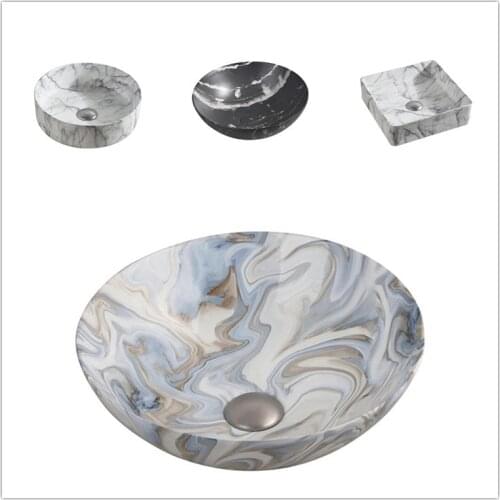 Ceramic Round Counter Basin Marble Pattern Art Bowl Wash Basin Square Bathroom Sinks Wash Hand Basins