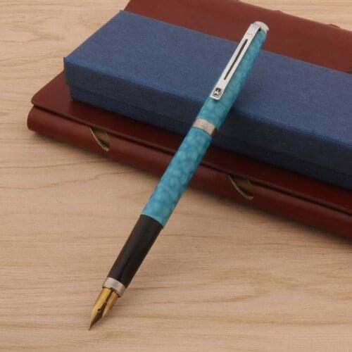 Classic Wing Sung 500 Fountain Pen Blue Marble Silver Favorites Stationery Office School Supplies Golden Ink Pens
